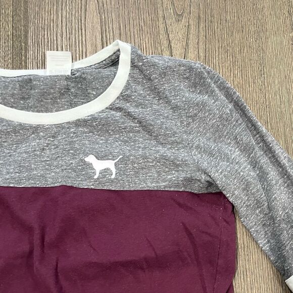 Victoria’s Secret Pink Gray Purple Varsity T-Shirt Size M - Picture 2 of 5
